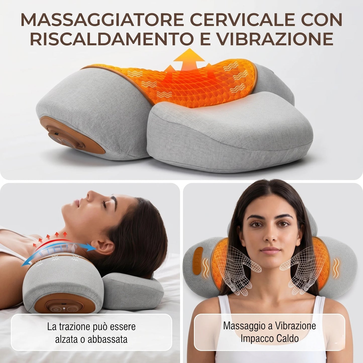 Cuscino Massaggiatore Collo e Spalle 3-in-1 | Massaggiatore in Memory Foam con Calore e Vibrazione