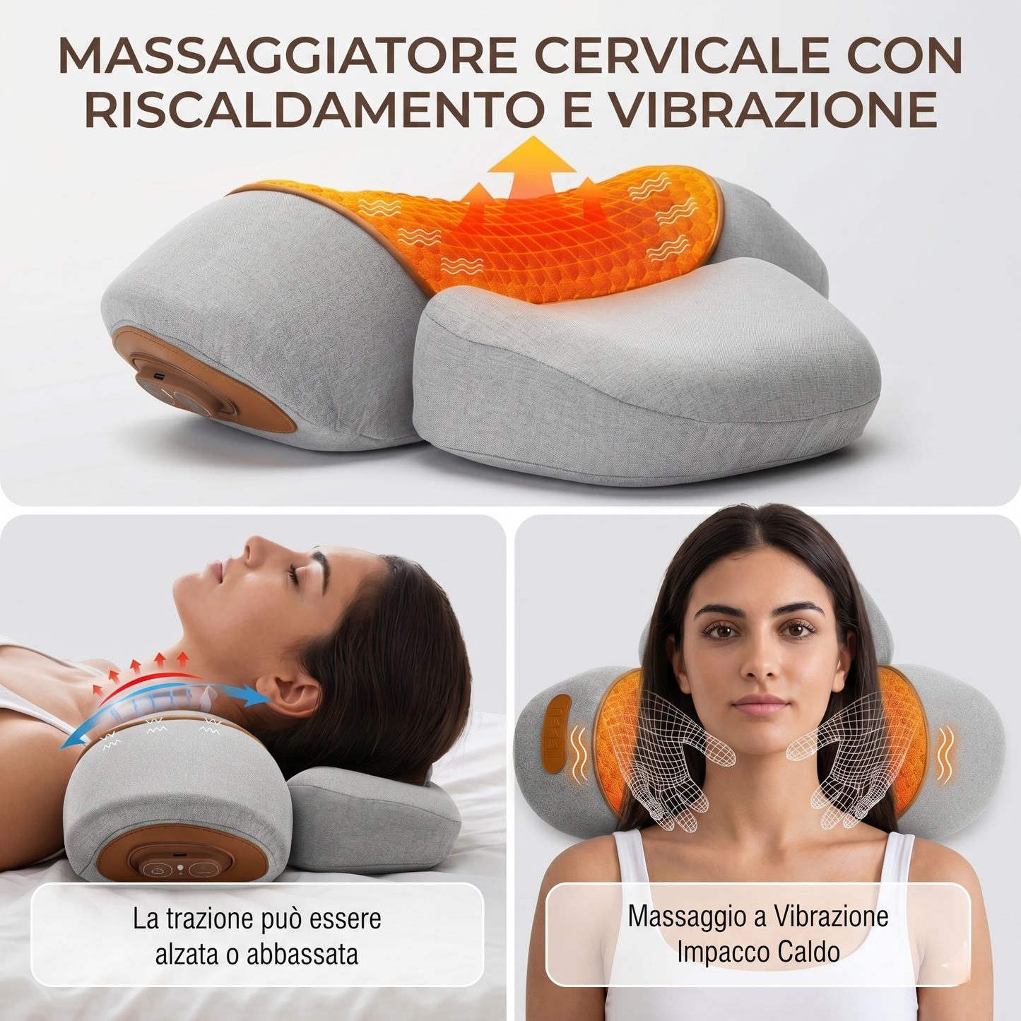 Massaggiatore Cervicale Elettrico 3-in-1 | Massaggiatore in Memory Foam con Calore e Vibrazione