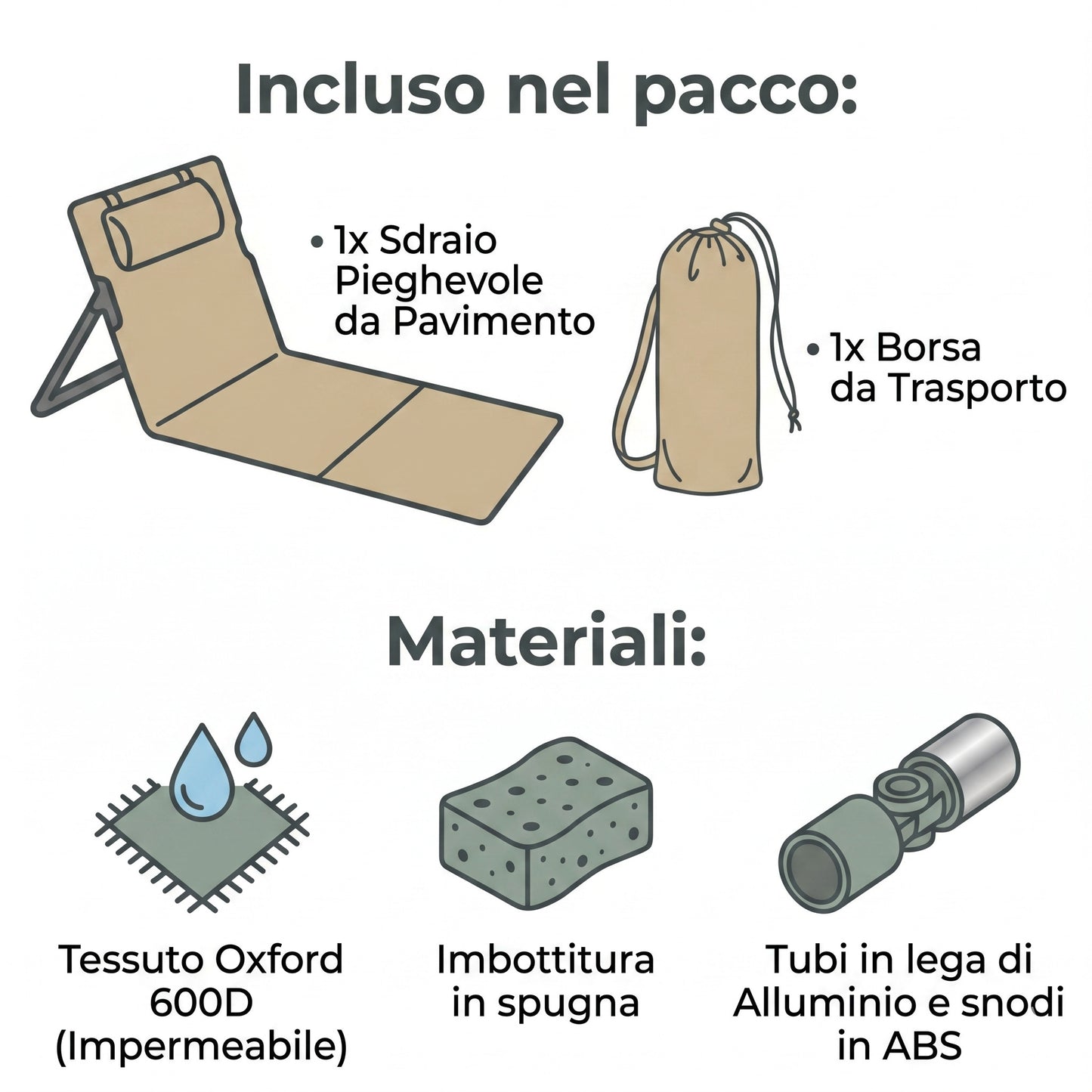 Sdraio Pieghevole da Pavimento con Schienale | Sedile Ultra-Leggero per Spiaggia, Parco e Campeggio