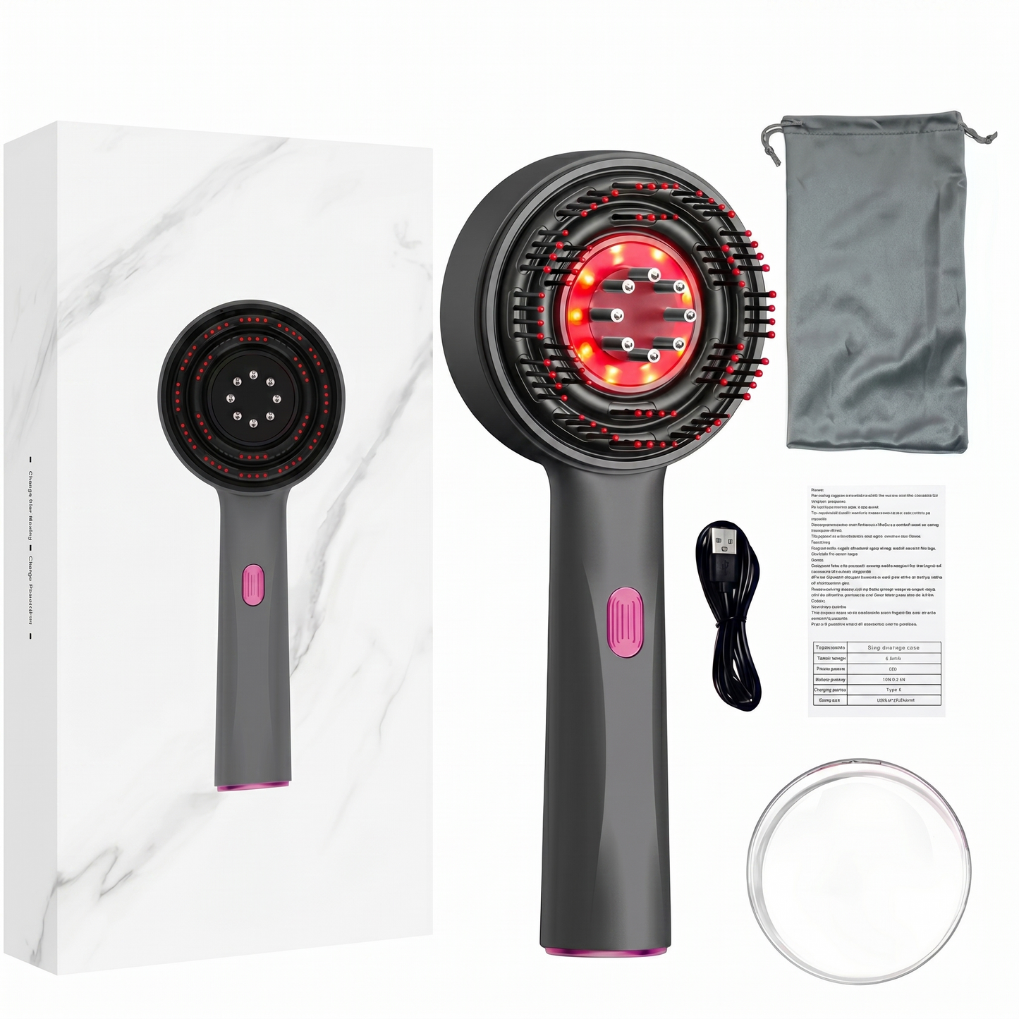 Spazzola Massaggiante Cuoio Capelluto 3-in-1 | Terapia a Luce Rossa, Microcorrente e Applicatore Sieri