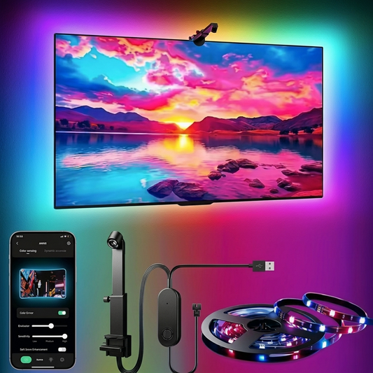 Kit Retroilluminazione TV LED RGBIC con Fotocamera | Sincronizzazione Schermo Smart e App (55-75 Pollici)