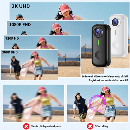 Mini Action Cam Magnetica Lenovo 2K | Thumb Camera Indossabile con Wi-Fi e Stabilizzatore per Vlog, Moto e Sport