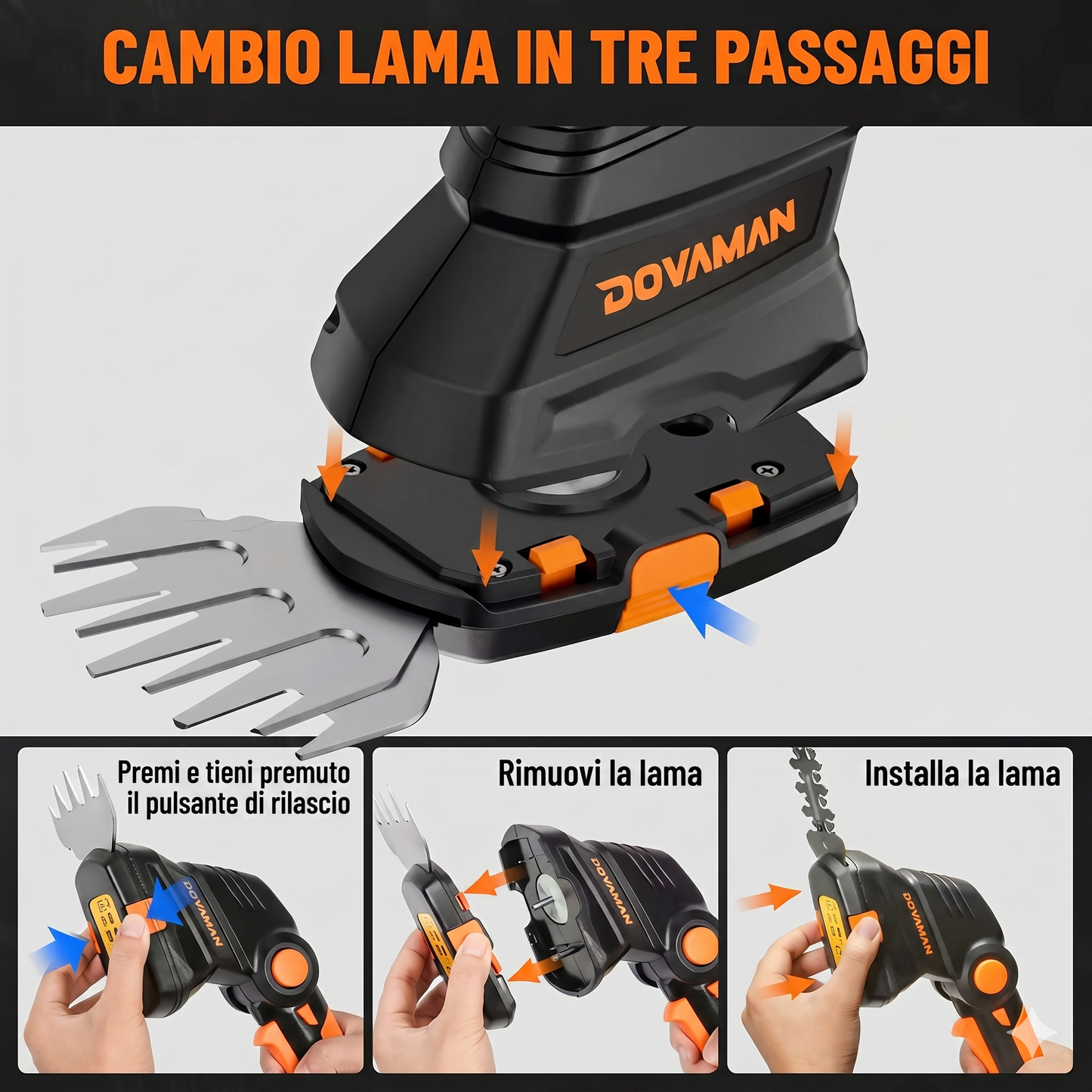 Cesoie da Giardino a Batteria DOVAMAN 7.2V | Tagliasiepi Elettrico 2 in 1 Leggero con Manico Regolabile