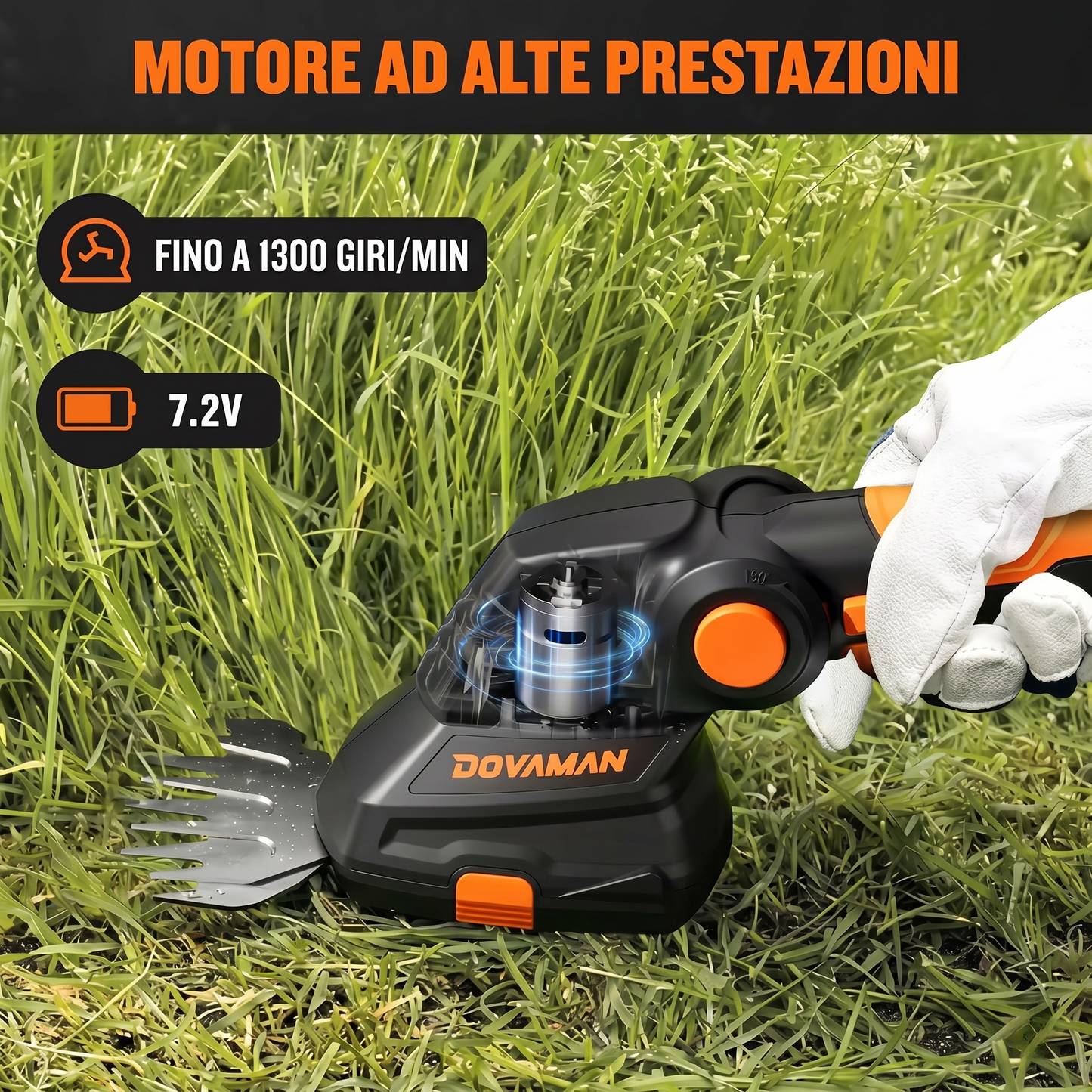 Cesoie da Giardino a Batteria DOVAMAN 7.2V | Tagliasiepi Elettrico 2 in 1 Leggero con Manico Regolabile