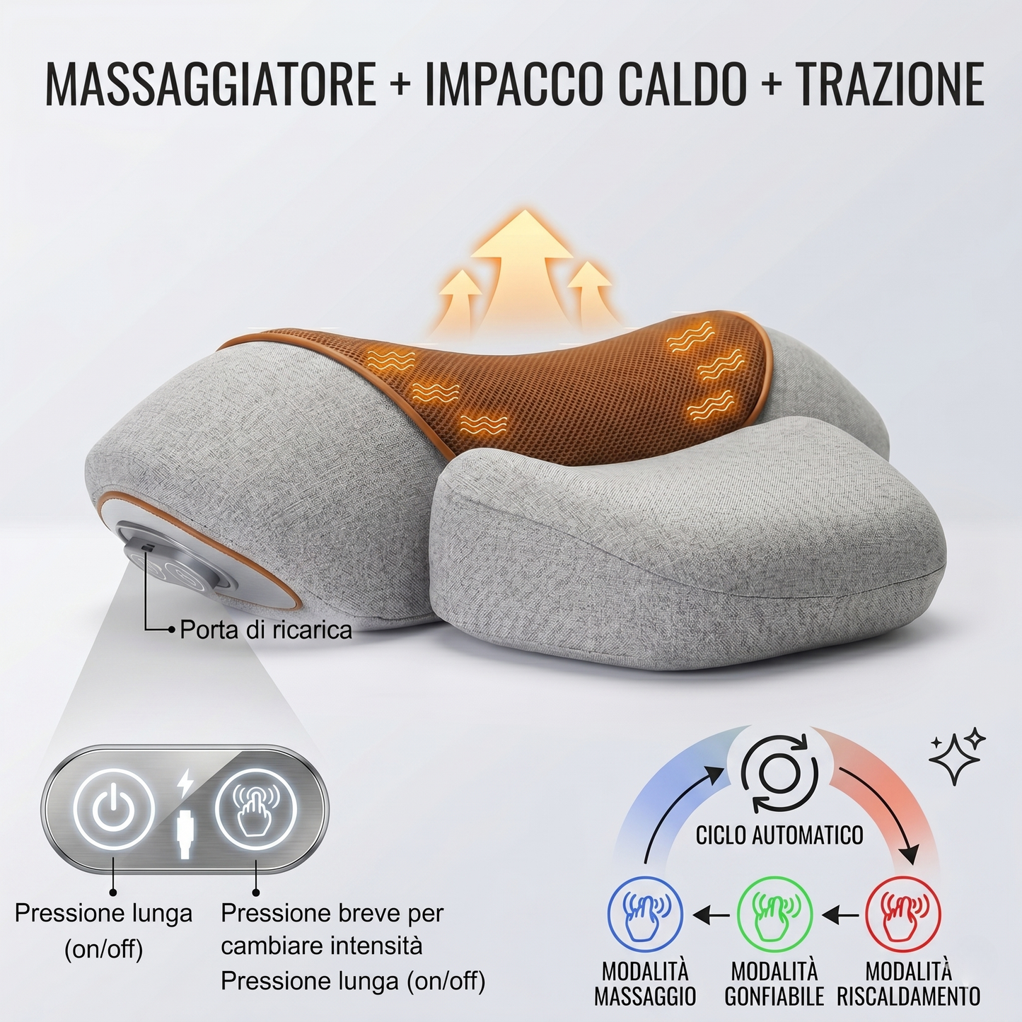 Massaggiatore Cervicale Elettrico 3-in-1 | Massaggiatore in Memory Foam con Calore e Vibrazione