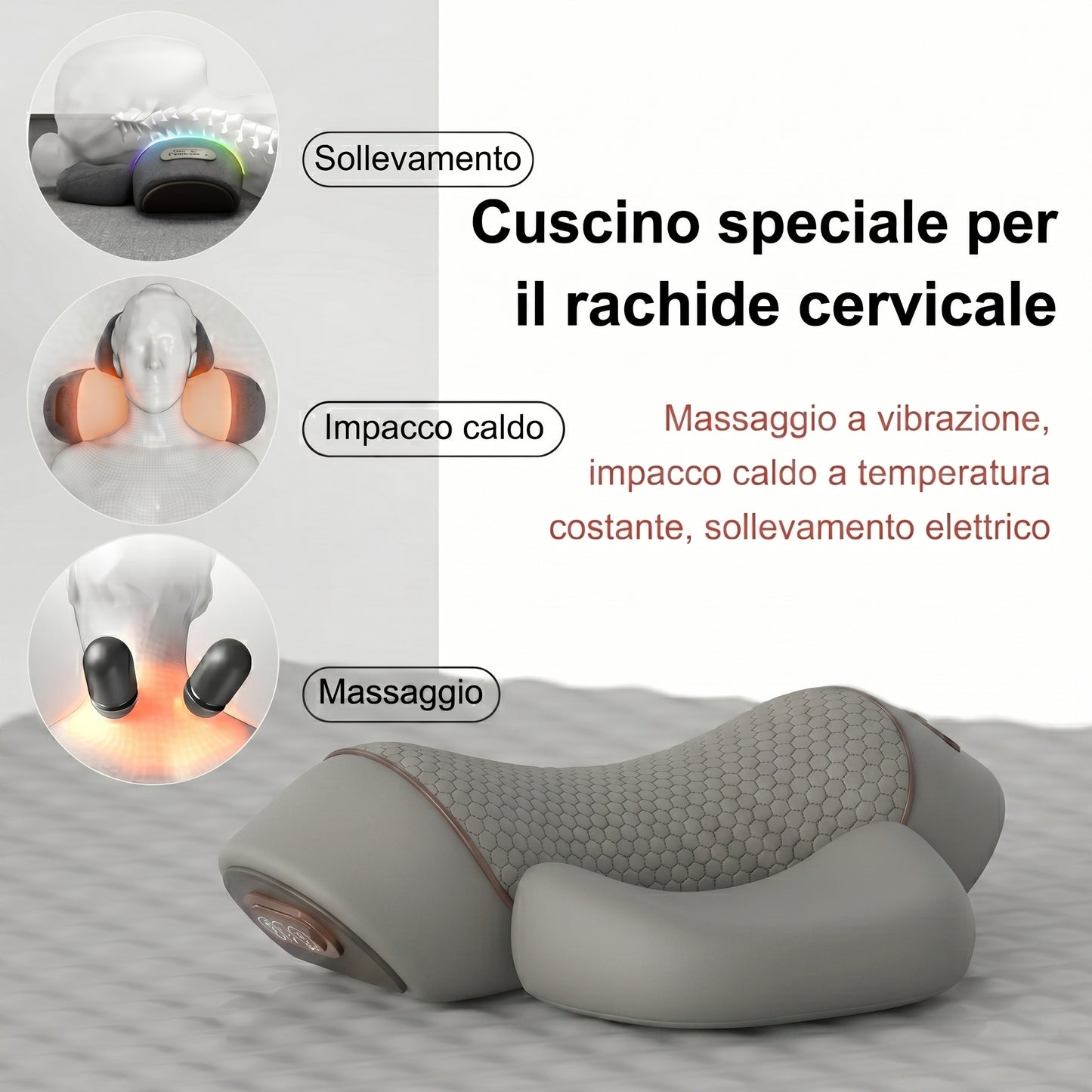 Cuscino Massaggiatore Collo e Spalle 3-in-1 | Massaggiatore in Memory Foam con Calore e Vibrazione