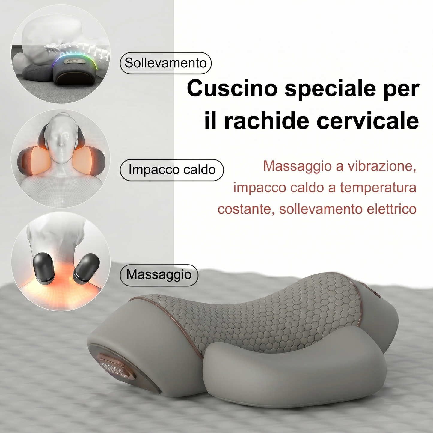 Massaggiatore Cervicale Elettrico 3-in-1 | Massaggiatore in Memory Foam con Calore e Vibrazione