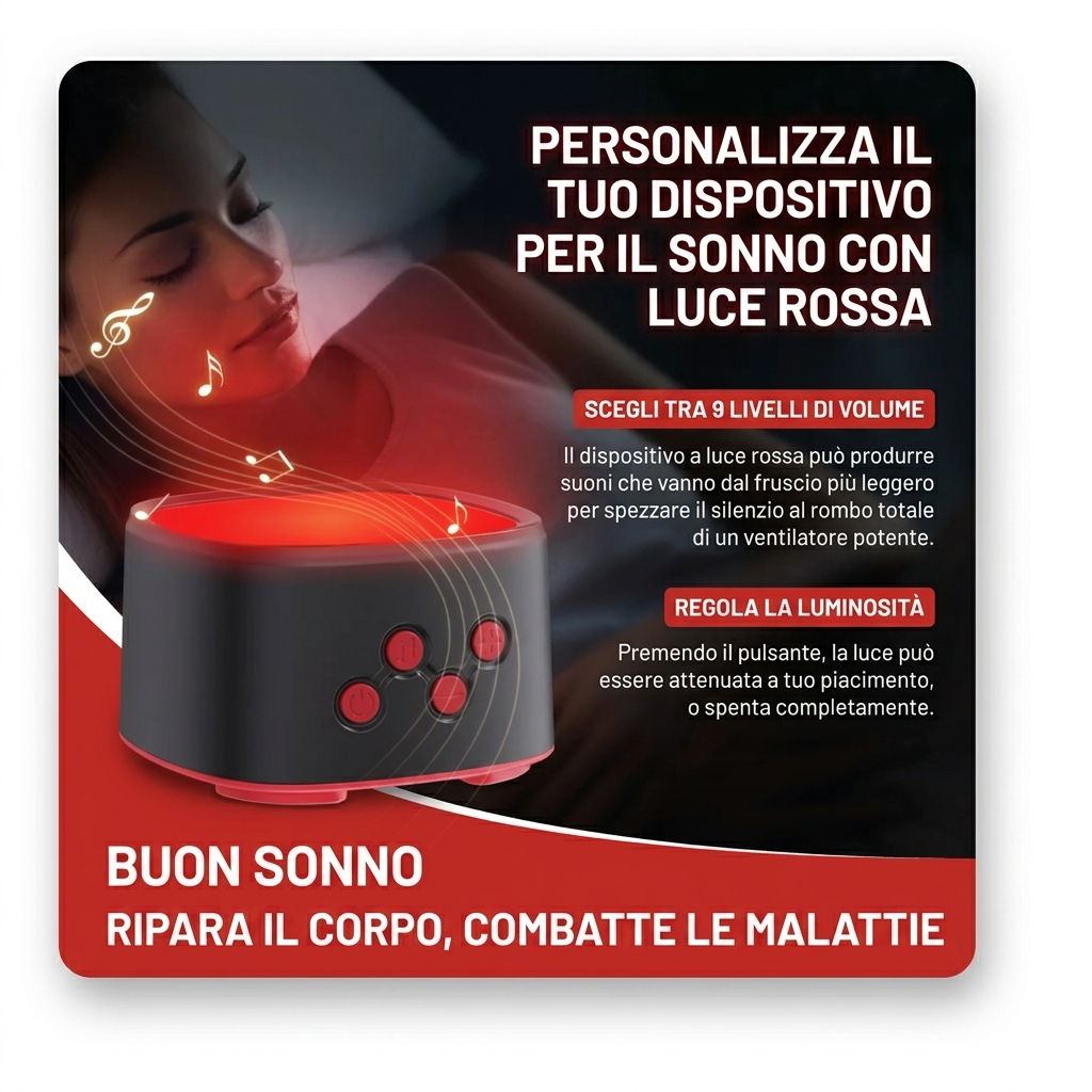 Dispositivo per il Sonno 2 in 1 | Terapia a Luce Rossa 670nm e Rumore Bianco