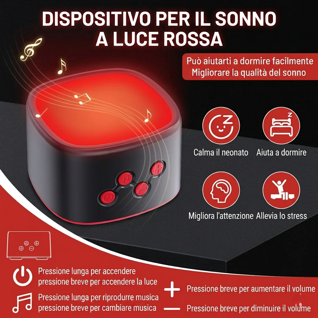 Dispositivo per il Sonno 2 in 1 | Terapia a Luce Rossa 670nm e Rumore Bianco