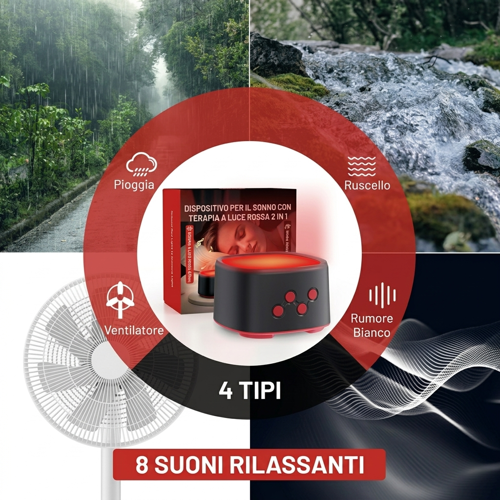 Dispositivo per il Sonno 2 in 1 | Terapia a Luce Rossa 670nm e Rumore Bianco