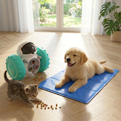 Kit Estate Cane e Gatto 2-in-1 | Tappetino Rinfrescante in Gel + Gioco Dispenser Interattivo Azzurro
