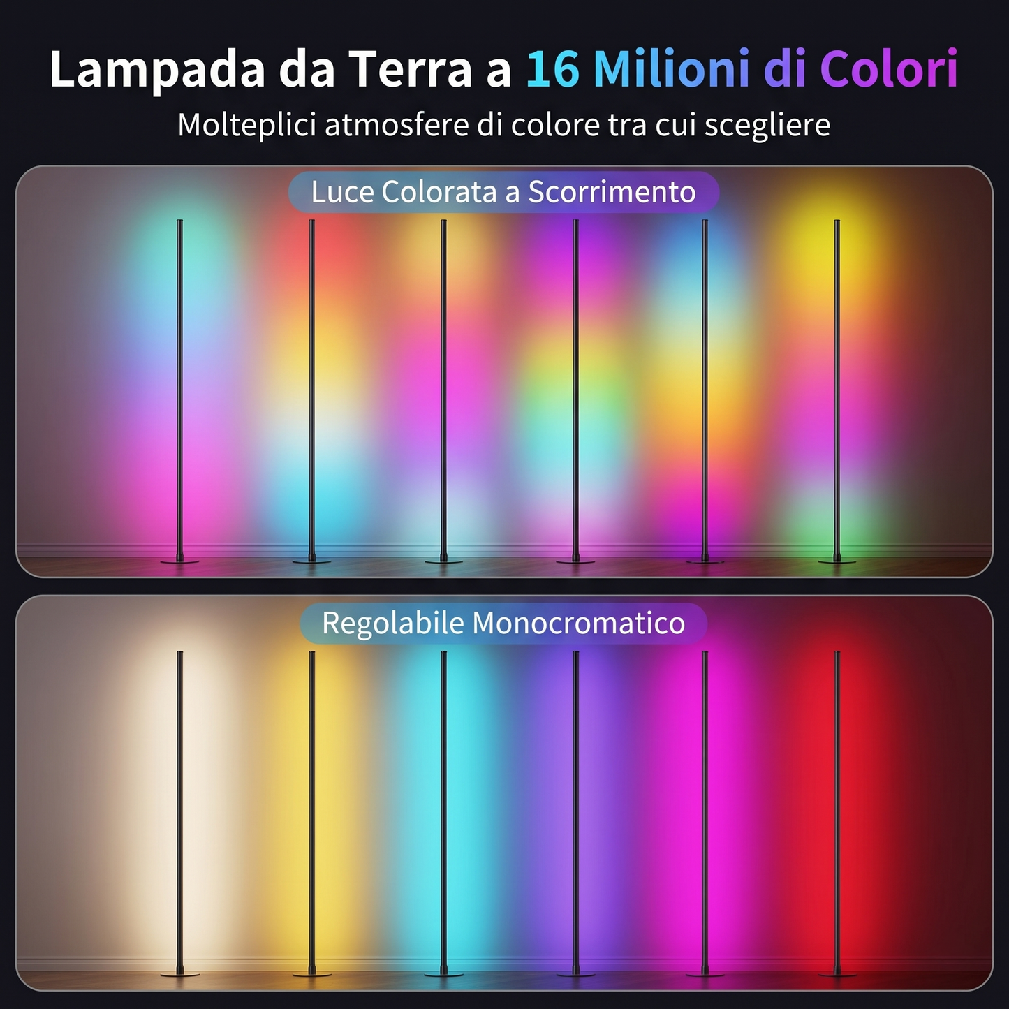 Lampada da Terra Angolare LED RGB-IC | Piantana Smart in Alluminio con App e Sincronizzazione Musicale (145 cm)