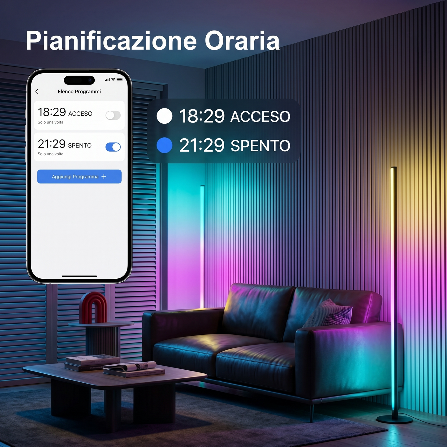 Lampada da Terra Angolare LED RGB-IC | Piantana Smart in Alluminio con App e Sincronizzazione Musicale (145 cm)