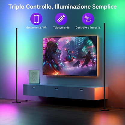 Lampada da Terra Angolare LED RGB-IC | Piantana Smart in Alluminio con App e Sincronizzazione Musicale (145 cm)