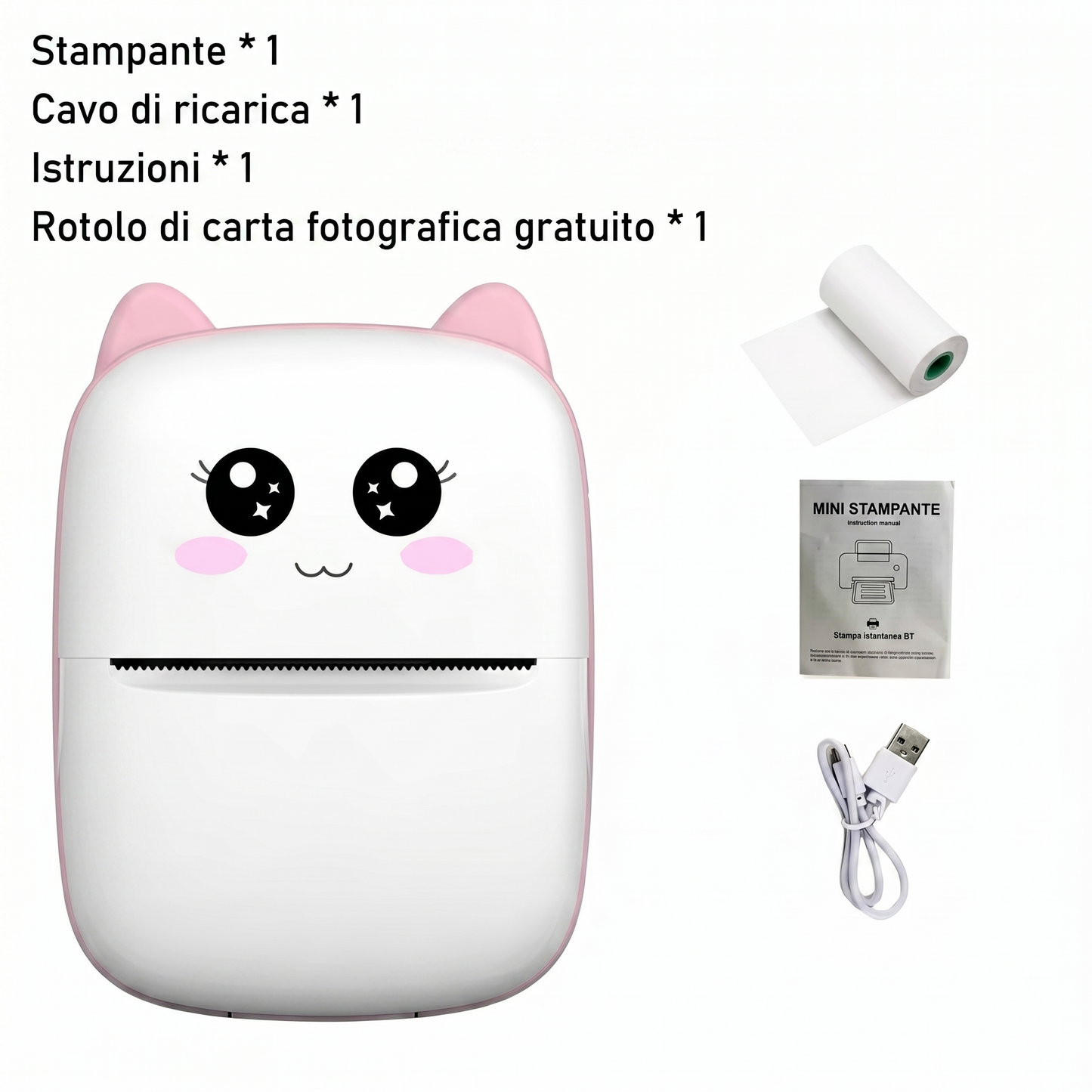 Mini Stampante Termica Portatile Bluetooth | Fotografica ed Etichettatrice Senza Inchiostro (Design Kawaii)