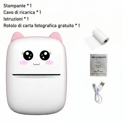 Mini Stampante Termica Portatile Bluetooth | Fotografica ed Etichettatrice Senza Inchiostro (Design Kawaii)