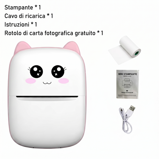Mini Stampante Termica Portatile Bluetooth | Fotografica ed Etichettatrice Senza Inchiostro (Design Kawaii)