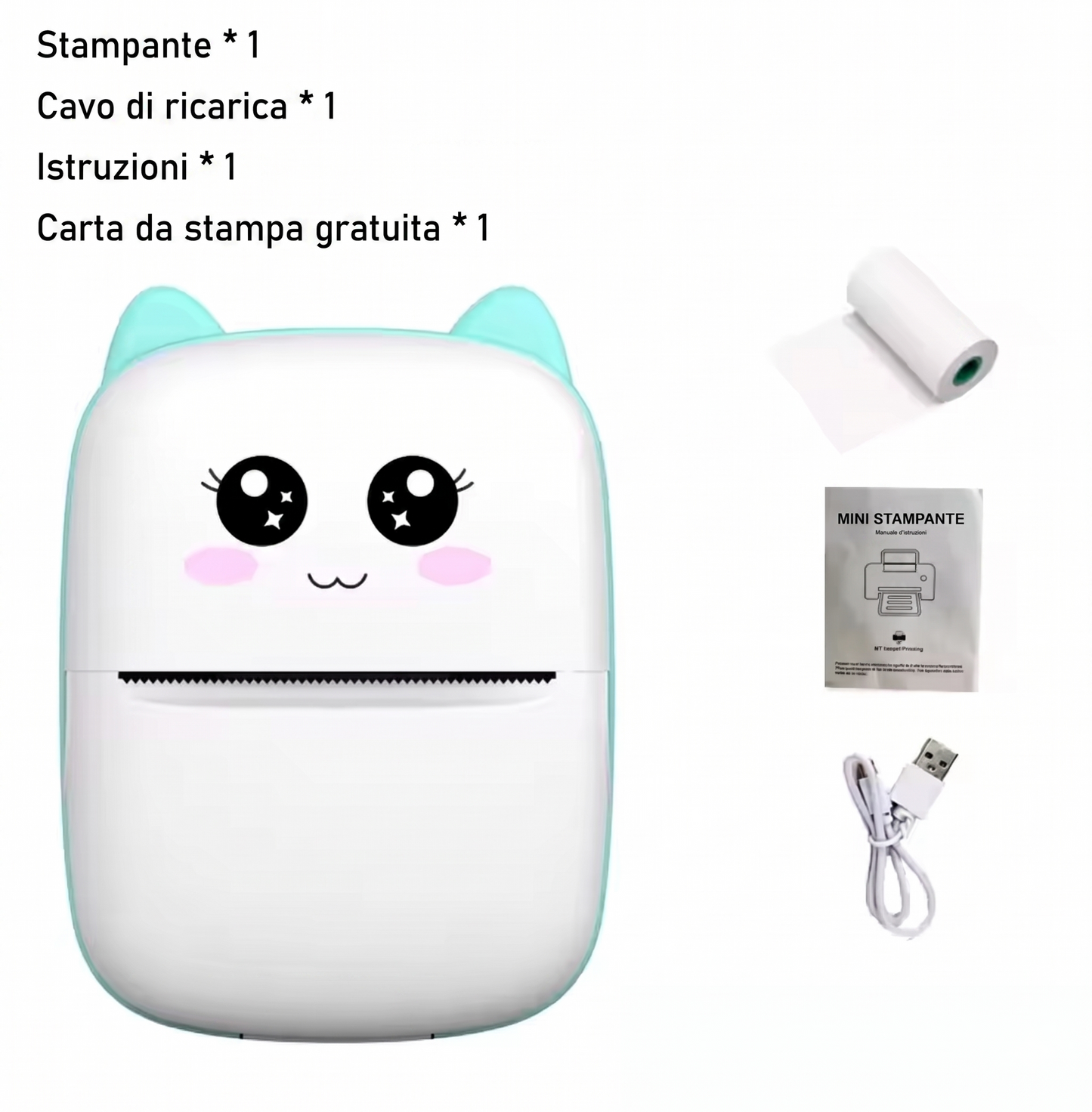 Mini Stampante Termica Portatile Bluetooth | Fotografica ed Etichettatrice Senza Inchiostro (Design Kawaii)