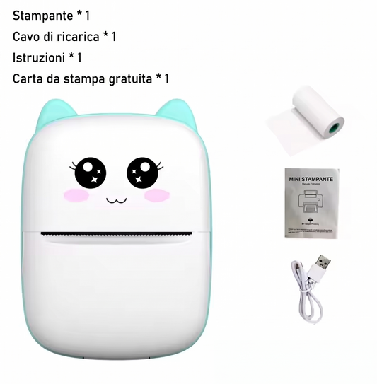 Mini Stampante Termica Portatile Bluetooth | Fotografica ed Etichettatrice Senza Inchiostro (Design Kawaii)