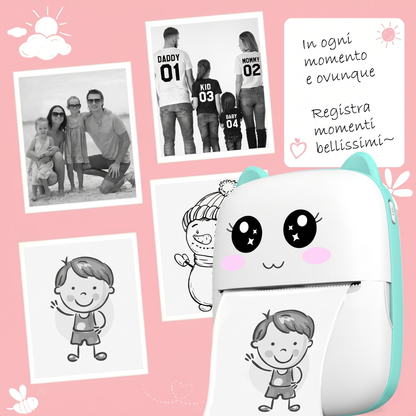 Mini Stampante Termica Portatile Bluetooth | Fotografica ed Etichettatrice Senza Inchiostro (Design Kawaii)