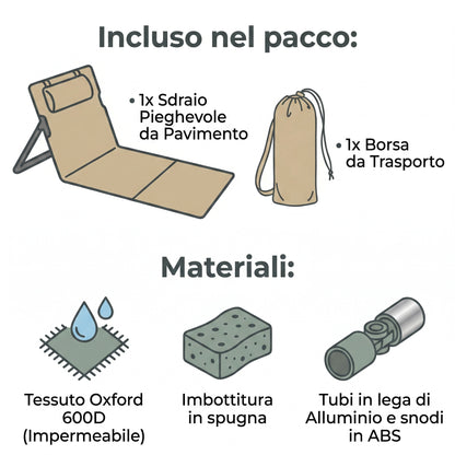 Sdraio Pieghevole da Pavimento con Schienale | Sedile Ultra-Leggero per Spiaggia, Parco e Campeggio