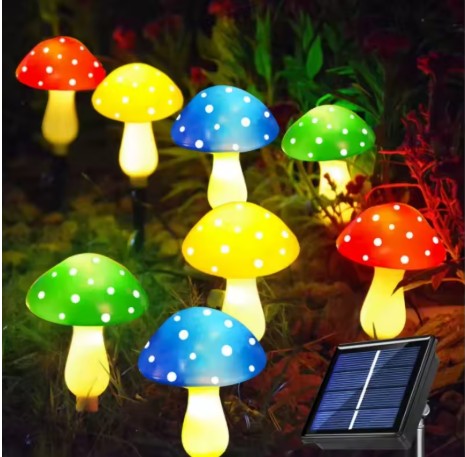 Set Luci Solari a Fungo per Giardino | Segnapasso Impermeabili con 8 Modalità (Blu, Rosso, RGB)