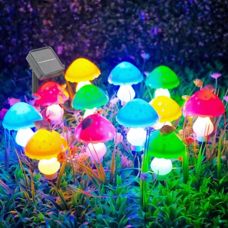 Set Luci Solari a Fungo per Giardino | Segnapasso Impermeabili con 8 Modalità (Blu, Rosso, RGB)