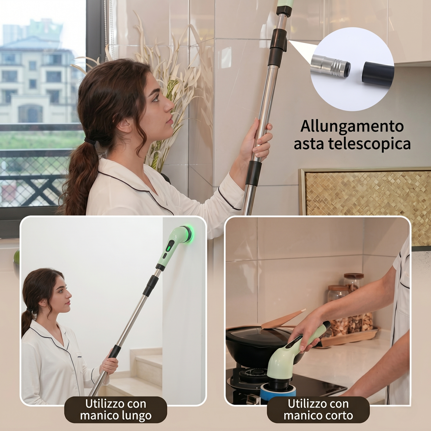 Spazzola Elettrica Rotante 9 in 1 Senza Fili | Scrubber Telescopico con Smart Display LED