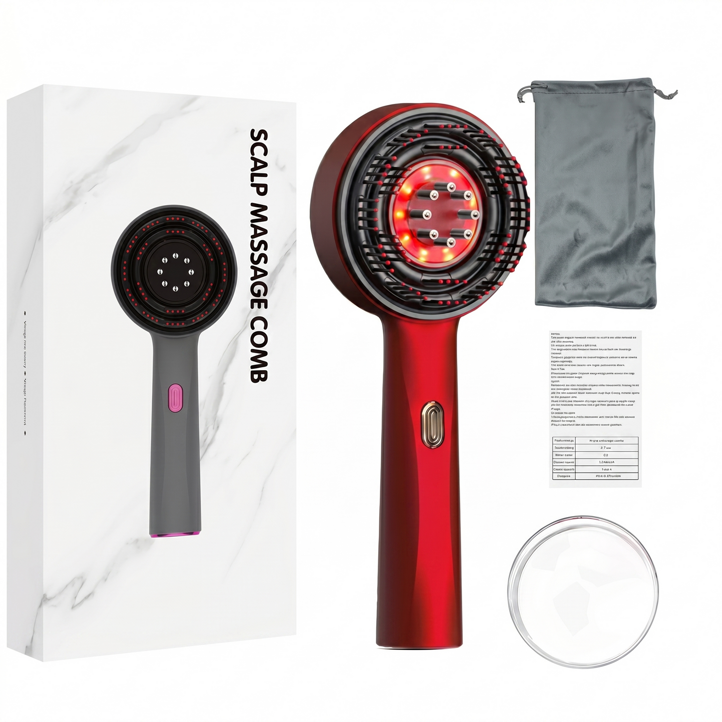 Spazzola Massaggiante Cuoio Capelluto 3-in-1 | Terapia a Luce Rossa, Microcorrente e Applicatore Sieri