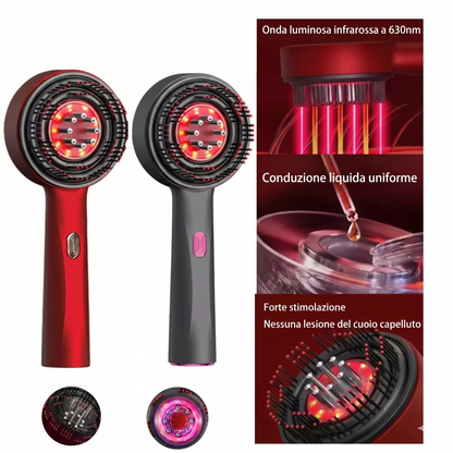 Spazzola Massaggiante Cuoio Capelluto 3-in-1 | Terapia a Luce Rossa, Microcorrente e Applicatore Sieri