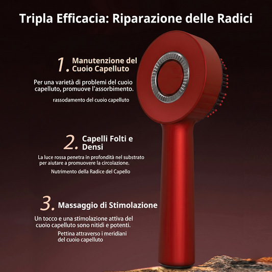Spazzola Massaggiante Cuoio Capelluto 3-in-1 | Terapia a Luce Rossa, Microcorrente e Applicatore Sieri