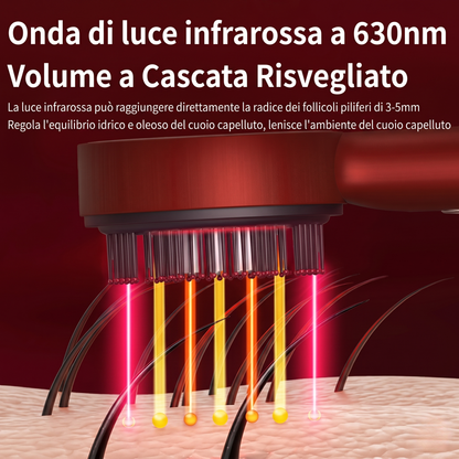 Spazzola Massaggiante Cuoio Capelluto 3-in-1 | Terapia a Luce Rossa, Microcorrente e Applicatore Sieri