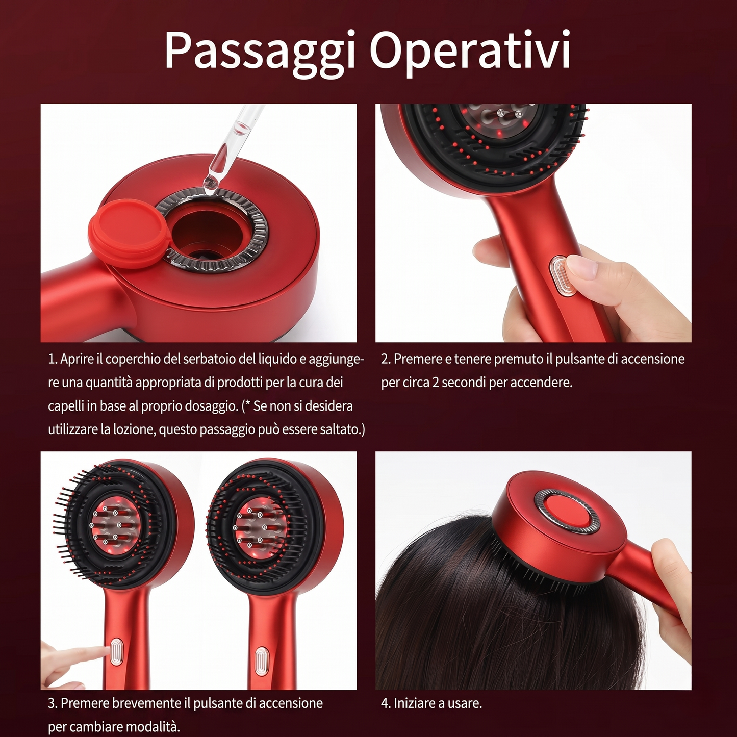 Spazzola Massaggiante Cuoio Capelluto 3-in-1 | Terapia a Luce Rossa, Microcorrente e Applicatore Sieri