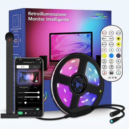 Kit Retroilluminazione TV LED RGBIC con Fotocamera | Sincronizzazione Schermo Smart e App (55-75 Pollici)