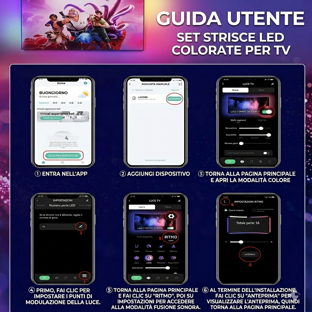 Kit Retroilluminazione TV LED RGBIC con Fotocamera | Sincronizzazione Schermo Smart e App (55-75 Pollici)